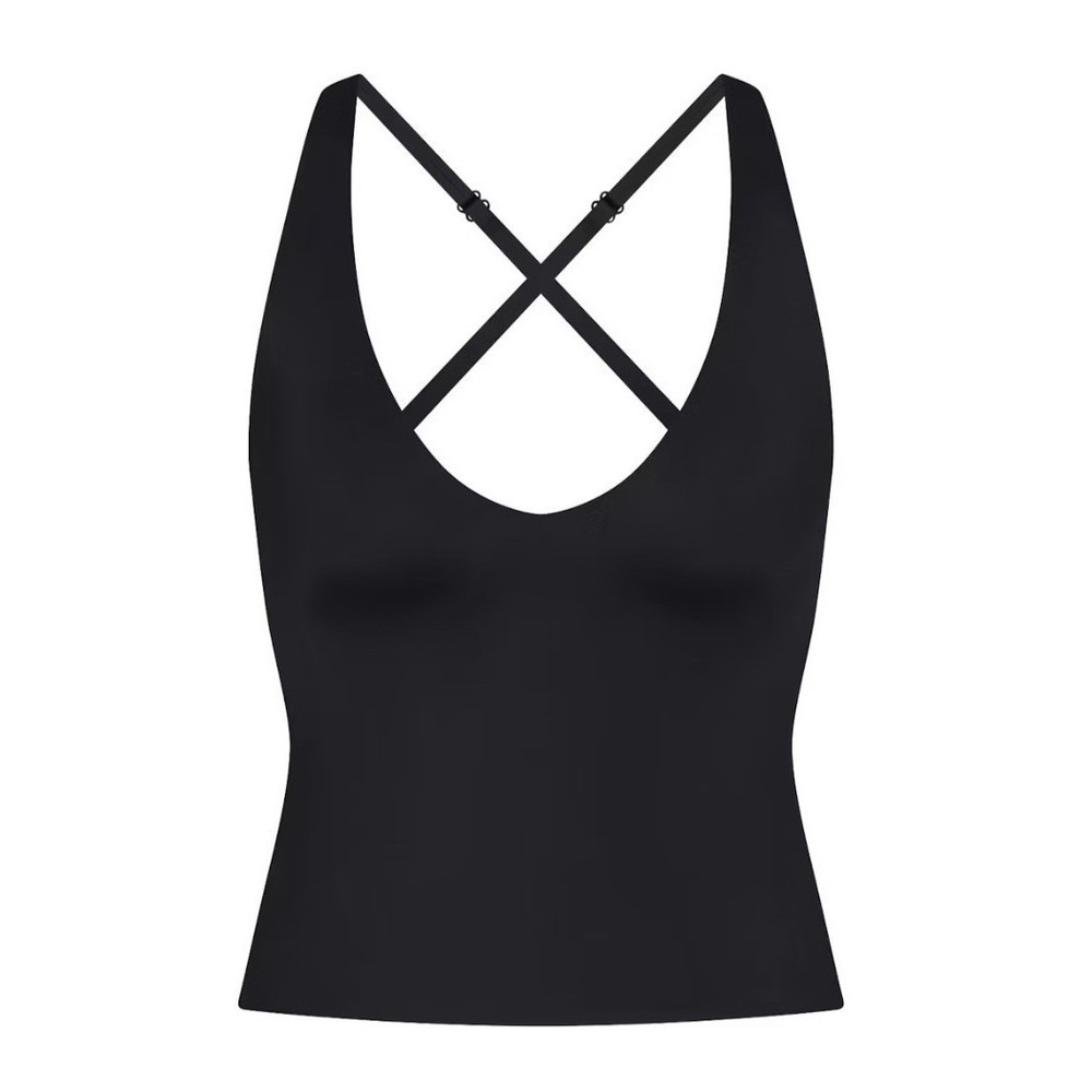 Skims Shine V-Neck Tank Obsidian Black Cross Back Top SL-SLS-8621W XXS